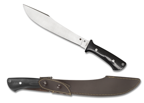 Spyderco Bob Lum Darn Dao Flash Batch fixed blade knife - shown out of sheath obverse and in sheath reverse.  Satin CPM-154 stainless steel plain edge blade.  Black G-10 handle.  Model FB41GP.
For reference only.