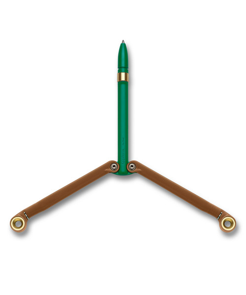 Baliyo by Spyderco butterfly style ink pen - shown open obverse.  Brown and green body.  Model YUS113.