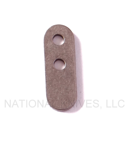 Rick Hinderer Knives 2-Hole Filler Tab - obverse.  Stonewash titanium construction.  Model K0010001TD-P.