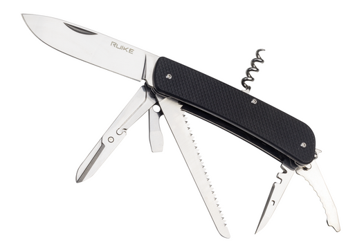 Ruike Knives Crsiterion L42-B multitool - shown open obverse.  19 tools.  Black G-10 handle.  Model L42-B.