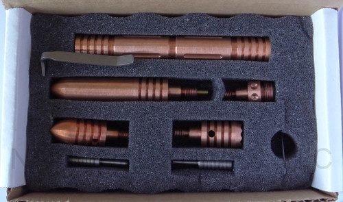 Rick Hinderer Knives Modular Kubaton Deluxe Pen Set - shown in case.  Copper construction.  Model P5804006DL.