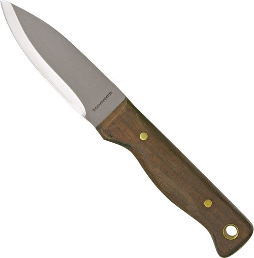 Condor Tool and Knife Bushlore fixed blade knife - shown out of sheath reverse.  1075 HC steel plain edge blade.  Wood handle.  Model CTK232-4.3HC.  