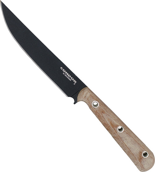 Condor Tool and Knife Skirmish fixed blade knife - shown out of sheath.  1075 steel plain edge blade.  Micarta handle.  Model CTK1815-5.6.
For reference only.