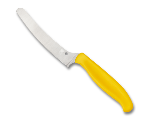 Spyderco Culinary Z-Cut Blunt Tip kitchen knife - obverse shown.  Satin CTS-BD1N stainless steel plain edge blade.  Yellow polypropylene handle.  Model K13PYL.
For reference only.