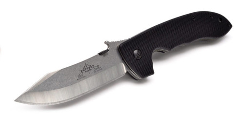 Emerson Knives CQC-8 SF folding knife with thumb disk, flipper tab, and Emerson Wave opener - shown open presentation side.  Satin 154CM stainless steel plain edge blade.  Black G-10 handle.  Model CQC-8-F-SF.