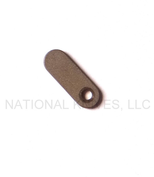 Rick Hinderer Knives 1-Hole Filler Tab - obverse.  Battle Bronze titanium construction.  Model K0010001SWBR.