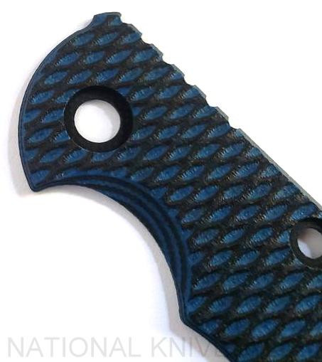 Rick Hinderer Knives Textured G-10 handle scale - close up of pivot are obverse shown.  Fits 3.0" XM-18.  Blue - Black color.  Model K010100700-BB.