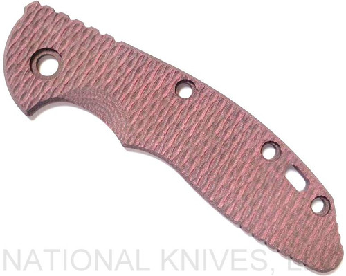 Rick Hinderer Knives XM-18 3.5" Textured Micarta handle scale - obverse shown.  Burgundy color.