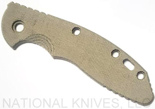 Rick Hinderer Knives XM-18 3.5" Smooth Micarta handle scale - obverse shown.  OD green color.