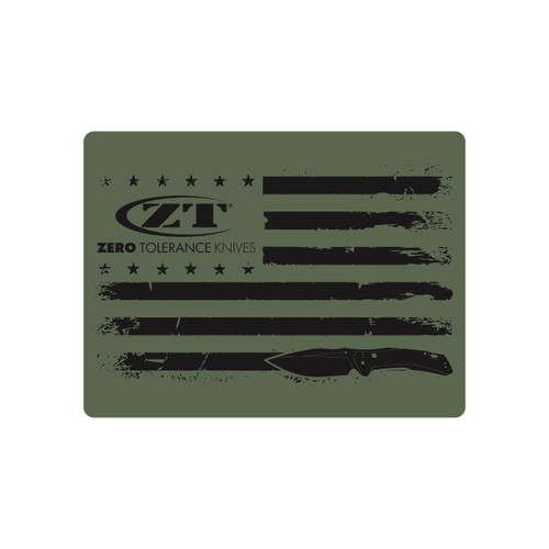 Zero Tolerance Knives ZT USA Flag - Green Decal - obverse shown.  Constructed of green and black vinyl.  Model DECALGRNZTFLAG.