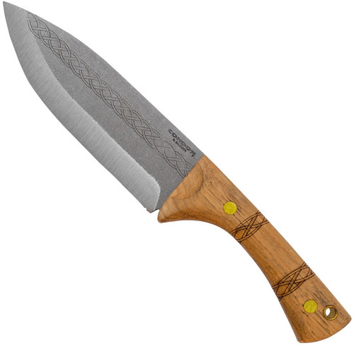 Condor Tool and Knife Pictus fixed blade knife - shown out of sheath reverse.  1095 HC steel plain edge blade.  Wood handle.  Model CTK3941-6.1HC.