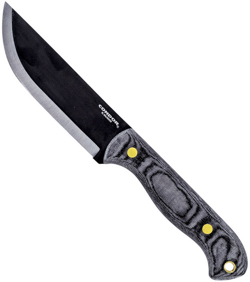 Condor Tool and Knife SBK fixed blade knife - shown out of sheath reverse.  1075 HC steel plain edge blade.  Micarta handle.  Model CTK3940-5.28HC.