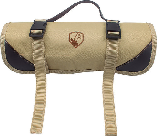 Condor Tool and Knife Carry Knife Roll - shown closed.  Beige Canvas with 10 pockets.  Model CTK2833.