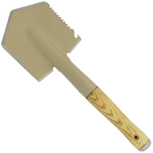 Condor Tool and Knife Camping Shovel - shown out of sheath obverse.  1045 HC steel.  Wood handle.  Model CTK2810-6.
