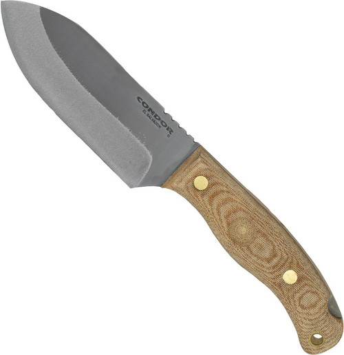 Condor Tool and Knife Toki fixed blade knife - shown out of sheath reverse.  1075 HC steel plain edge blade.  Micarta handle.  Model CTK3920-4.7HC.