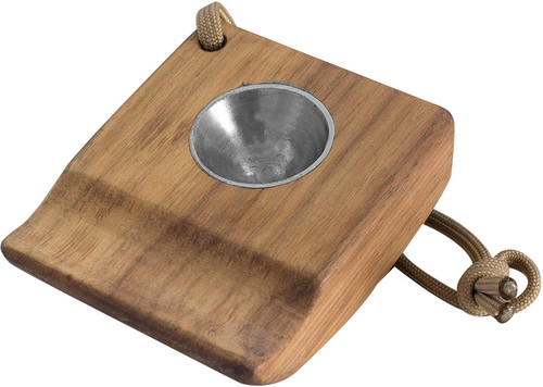 Condor Tool and Knife Bow Drill Socket.  Wood with stainless steel bowl and tan cord lanyard.  Model CTK3908.