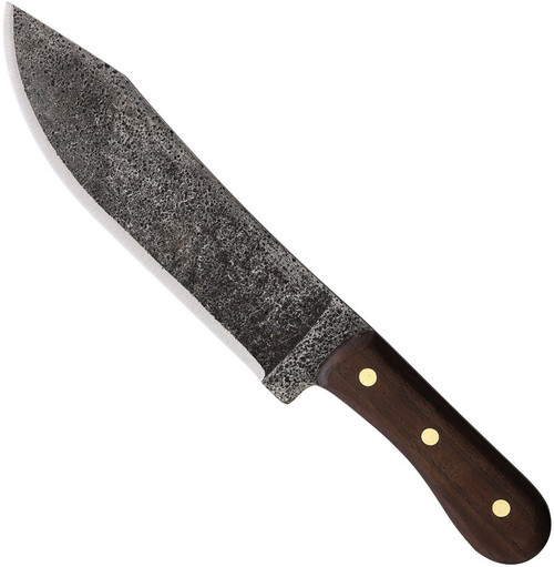 Condor Tool and Knife Hudson Bay fixed blade knife - shown out of sheath reverse.  1075 HC steel plain edge blade.  Wood handle.  Model CTK240-8.5HC.
