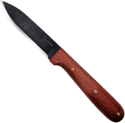 Condor Tool and Knife Kephart fixed blade knife - shown out of sheath reverse.  1075 HC steel plain edge blade.  Wood handle.  Model CTK247-4.5HC.
