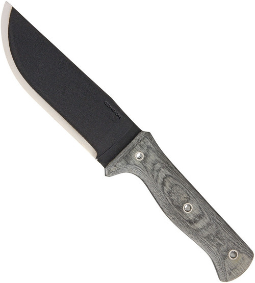 Condor Tool and Knife Crotalus fixed blade knife - shown out of sheath reverse.  1075 HC steel plain edge blade.  Gray Micarta handle.  Model CTK257-5.5HC.
