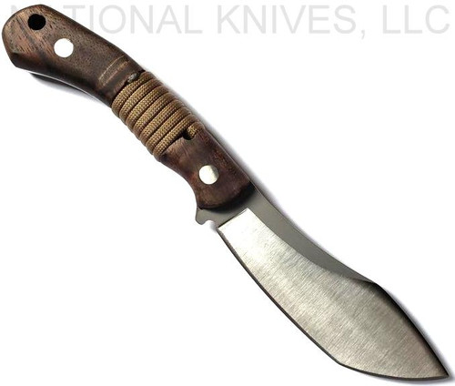 Condor Tool and Knife Mountaineer Trail fixed blade knife - shown out of sheath obverse.  440C stainless steel plain edge blade.  Wood handle.  Model CTK120-4.12-4C.