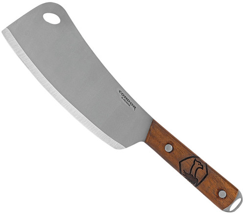 Condor Tool and Knife Cleaver kitchen knife - obverse shown.  1075 HC steel plain edge blade.  Wood handle.  Model CTK5006-7.1HC.