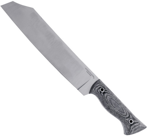 Condor Tool and Knife Woodbuster Chopper fixed blade knife - shown out of sheath reverse.  1075 steel plain edge blade.  Micarta handle.  Model CTK2821-9.78HC.