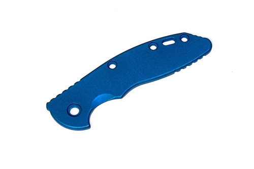 Rick Hinderer Knives Smooth Titanium handle scale to fit XM-18 3.5" folding knife - shown obverse.  Battle Blue.  Model SXM35TI.