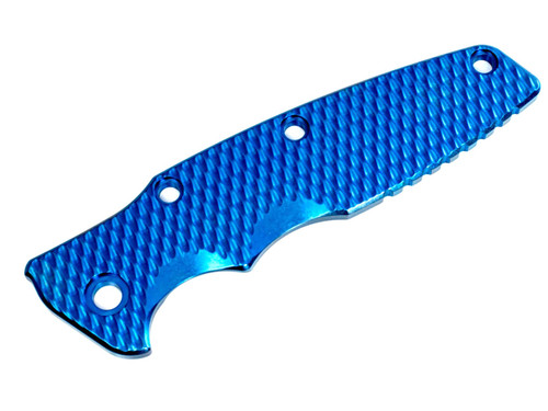 Rick Hinderer Knives Textured Titanium handle scale to fit Eklipse 3.5" - shown obverse.  Stonewash blue.  Model SEK35TI.