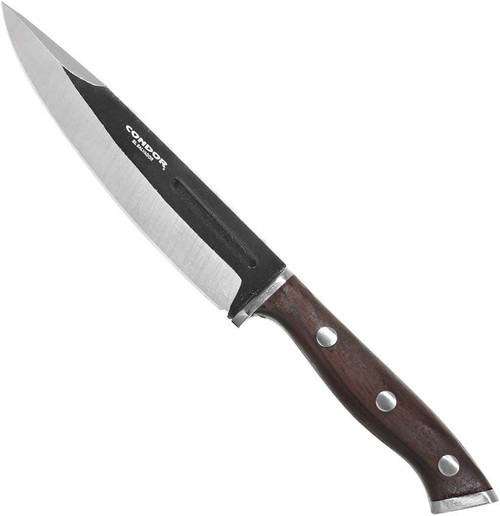 Condor Tool and Knife Patagon fixed blade knife - shown out of sheath reverse.  420 HC stainless steel plain edge blade.  Wood handle.  Model CTK122-5.9-SS.