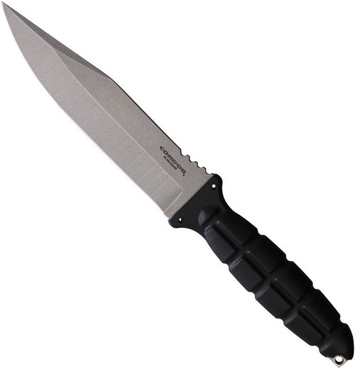 Condor Tool and Knife Escort fixed blade knife - shown out of sheath reverse.  420 HC stainless steel plain edge blade.  Black polypropylene handle.  Model CTK1834-6.3-SS.  