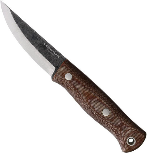 Condor Tool and Knife Trivittata Puukko fixed blade knife - shown out of sheath reverse.  1095 steel plain edge blade.  Brown Micarta handle.  Model CTK3961-3.4-HC.