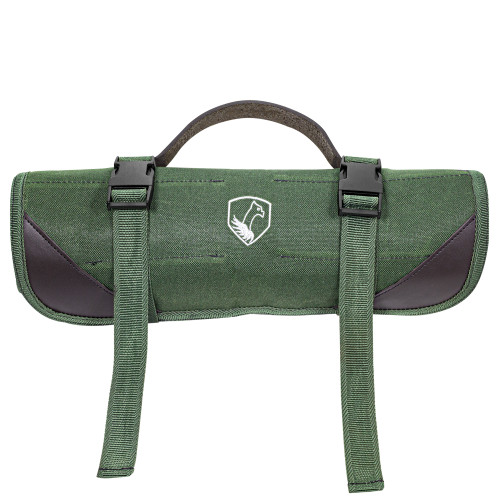 Condor Tool and Knife Carry Roll for folding knives - shown rolled up.  Green canvas construction.  Model CTK-CCFR.