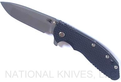 Rick Hinderer Knives XM-24 Spanto folding knife with thumb stud and flipper tab - shown open presentation side.  Working Finish S45VN stainless steel plain edge blade.  Black G-10 handle with Working Finish lock side.  Model KXM40SPAN.