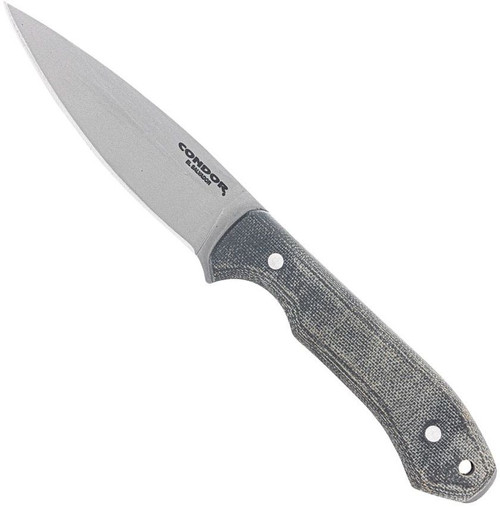 Condor Tool and Knife K-Night fixed blade knife - shown out of sheath reverse.  14C28N stainless steel plain edge blade.  Gray Micarta handle.  Model CTK1836-42MSK.  