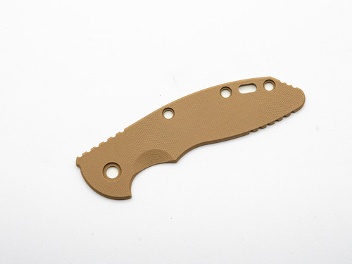 Rick Hinderer Knives XM-18 3.5" Smooth G-10 handle scale - obverse shown.  Coyote Brown color.