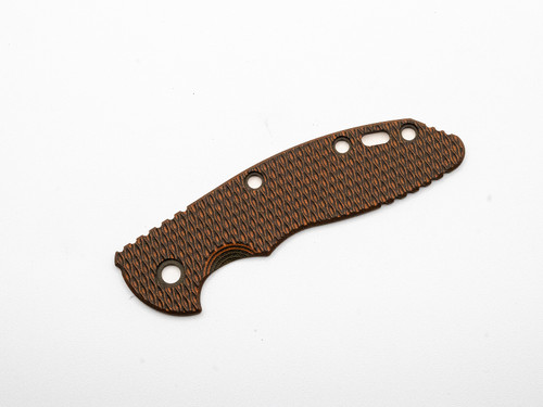 Rick Hinderer Knives XM-18 3.5" Textured G-10 handle scale - obverse shown.  Orange - black color.
