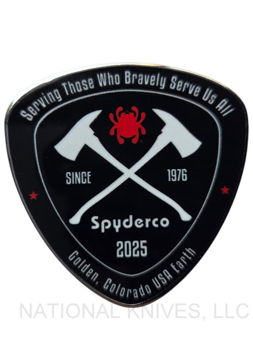 Spyderco 2025 Fire Dragon Challenge Coin - obverse shown.  Multi color enamel finish.  Model COINFD2025.