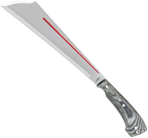 Condor Tool and Knife Guygan Machete - shown out of sheath reverse.  Blasted satin 1075HC steel blade.  Micarta handle.  Model CTK3980-11HC.
