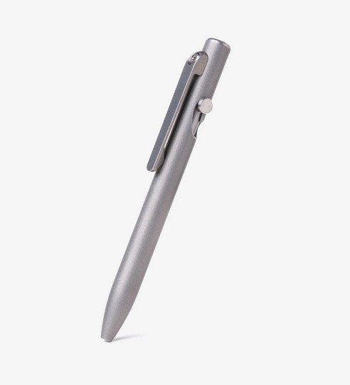 Tactile Turn Slim Bolt Action ink pen.  Overall length is 4.4" and features stonewashed titanium construction.  Model 10-SB3-TTM-STW.