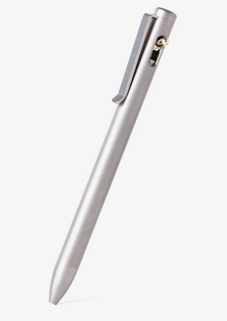 Tactile Turn Standard Switch Ink Pen.  Shown closed.  Stonewashed titanium construction.  Model 10-ST1-TTM-STW.