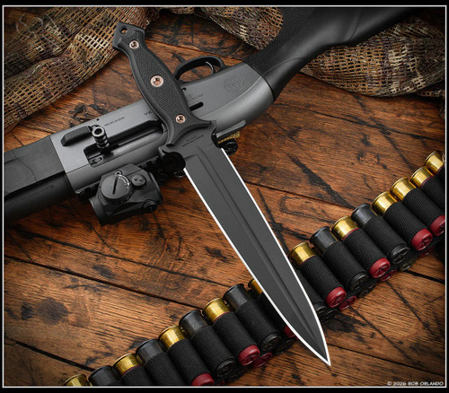 RMJ Tactical Nightshade Dagger - out of sheath obverse shown.  Graphite Black Cerakote 3V steel plain edge blade.  Black G-10 handle scales.  Model K-NS-3V-GB-BK.