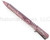Rick Hinderer Knives Investigator ink pen - shown with cap attached to back.  DLC pink camo aluminum construction.  Model P5801004NP.
For reference only.
