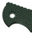 Rick Hinderer Knives XM-18 3.5" Textured G-10 handle scale - close up of pivot hole obverse shown.  Dark green - black color.