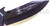 Emerson Knives Combat Systems Fighter folding knife with thumb disk and Emerson Wave opener - close up of blade.  Black 154CM stainless steel plain edge blade.  Black G-10 handle.  Model CSF-BT.
For reference only.