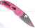 Spyderco Native 5 folding knife with thumb hole - shown open pocket clip side.  Satin S30V stainless steel plain edge blade.  Pink FRN handle.  Model C41PPN5.