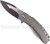 Todd Begg Knives Bodega 2.0 folding knife with flipper tab - shown open presentation side.  2-tone N690 stainless steel plain edge blade.  Gray titanium handle.
For reference only.