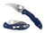 Spyderco Lil Matriarch folding knife with thumb hole - shown open presentation side and closed pocket clip side.  Satin VG-10 stainless steel plain edge blade. Blue FRN handle.  Model C162PBL.
For reference only.
