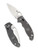 Spyderco Manix 2 Lightweight folding knife with thumb hole - shown open presentation side and closed pocket clip side.  Maxamet steel plain edge blade.  Gray FRCP handle.  Model C101PGY2.