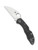 Spyderco Delica 4 folding knife with thumb hole - shown open presentation side.  Satin VG-10 stainless steel, wharncliffe style, plain edge blade.  Black FRN handle.  Model C11FPWCBK.