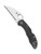 Spyderco Delica 4 folding knife with thumb hole - shown open presentation side.  Satin VG-10 stainless steel, wharncliffe style, serrated edge blade.  Black FRN handle.  Model C11FSWCBK.